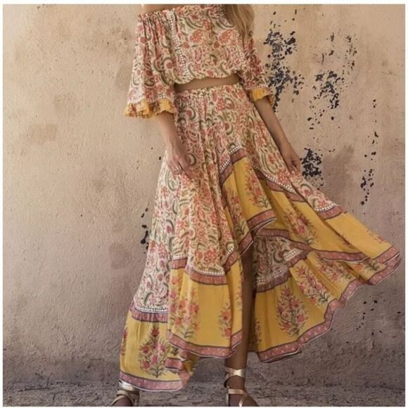 Miss June Paris Womens Yellow Garden Hi Lo Sequin Embellished Maxi Skirt Small - Picture 1 of 12